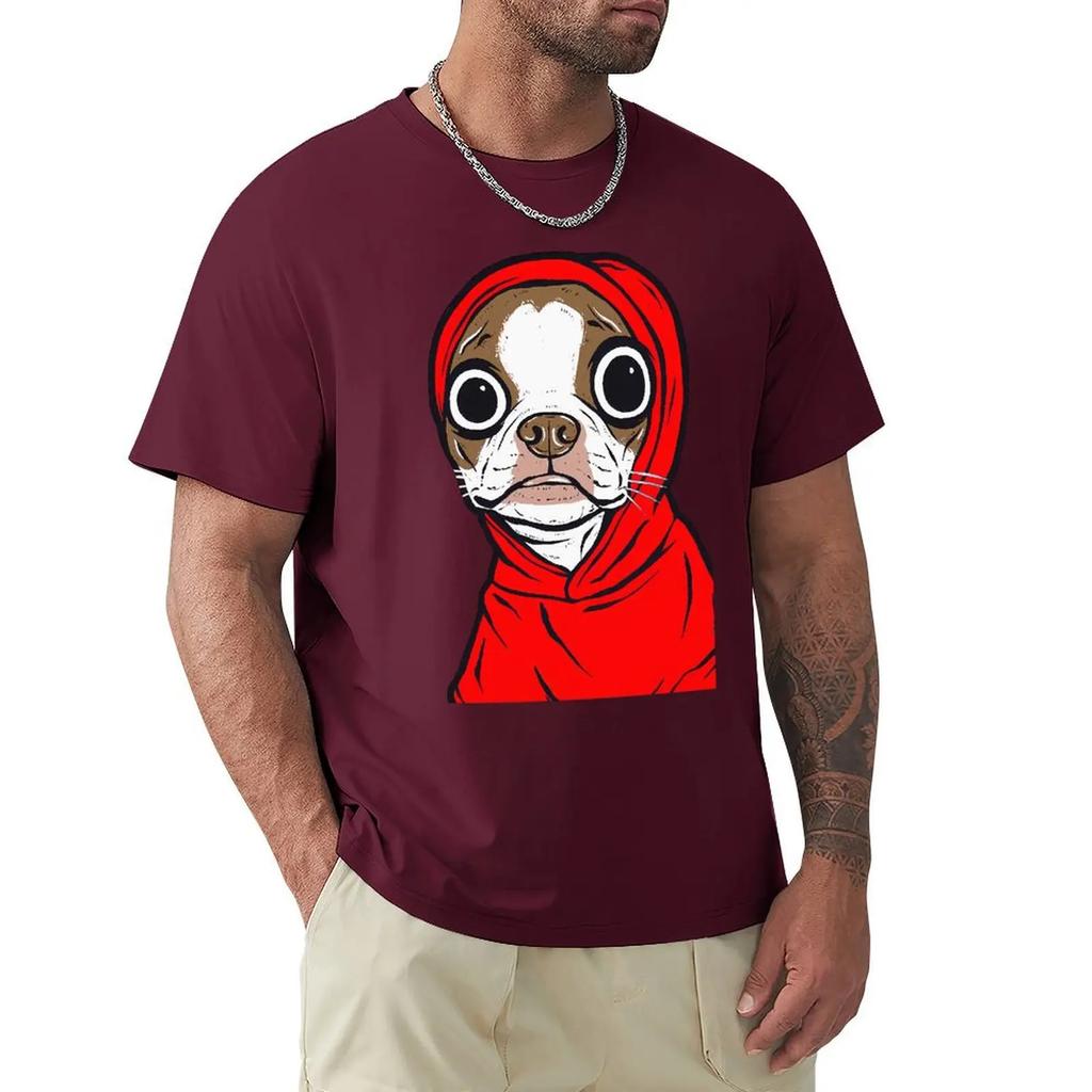Коричневая футболка с капюшоном Boston Dogs Terrier, футболка с коротким рукавом Harajuku, 100% хлопок, графика, футболка, топы