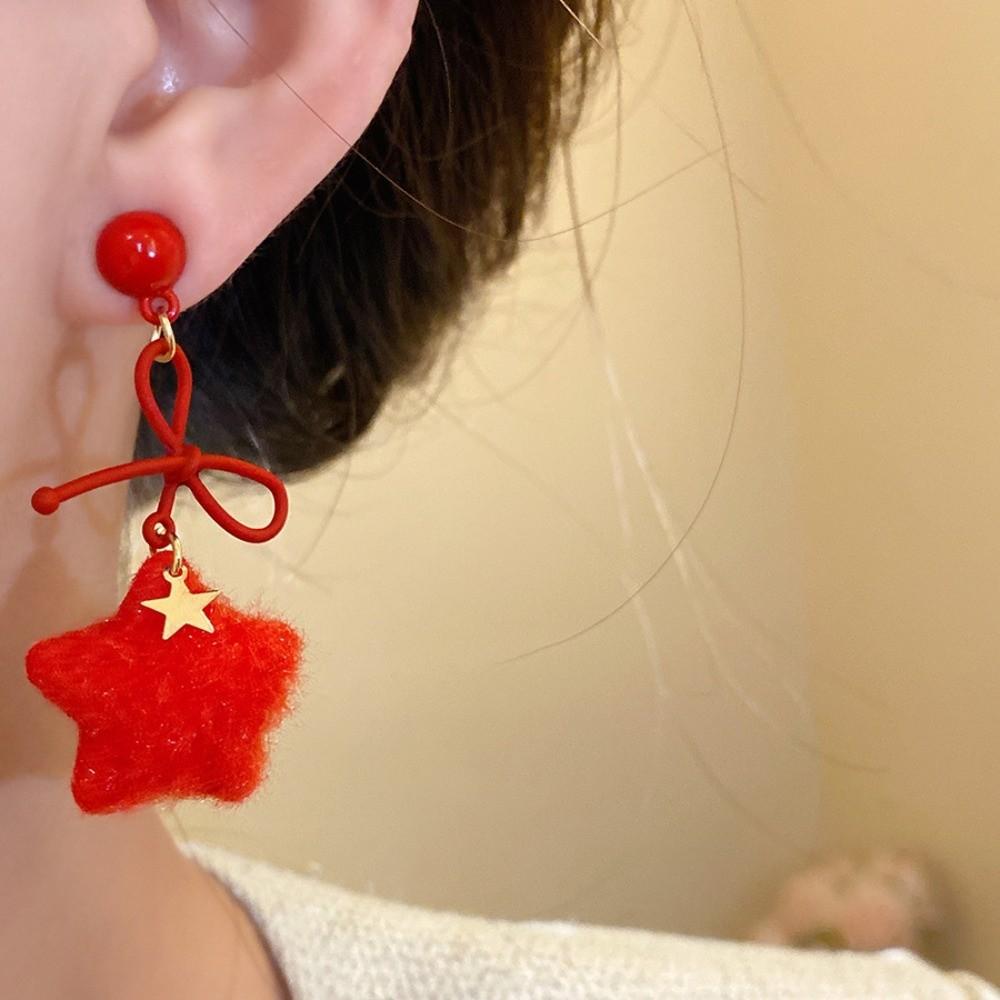 Plush Pendant Winter Bow Star Earrings Stars Y2K Drop Earrings  Autumn and Winter