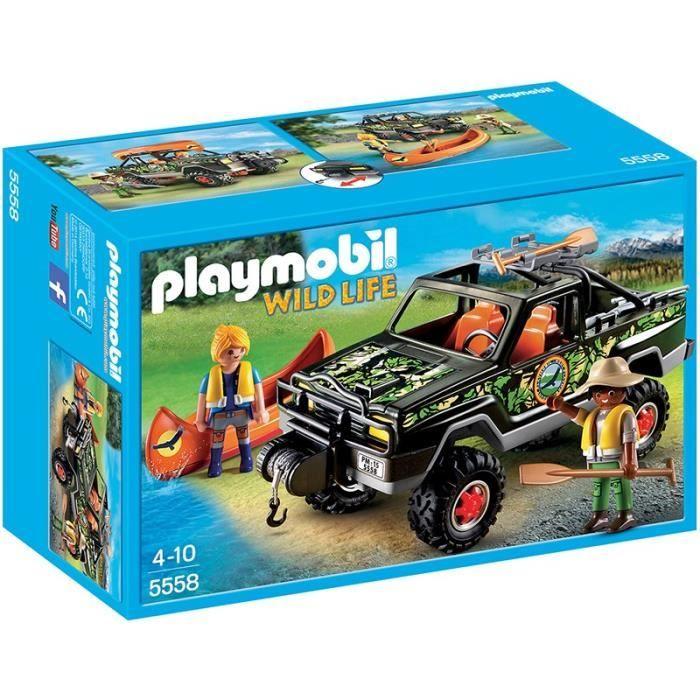 PLAYMOBIL - Pick-up des aventuriers - Wild Life - 2 personnages - Canoë flottant - A partir de 4 ans