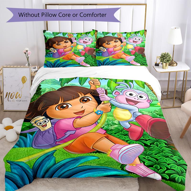 Dora Explorer Bedding Set Breathable Duvet Cover with Pillowcases Decorative Bed Linen for Bedroom Home Decoration Birthday Gift