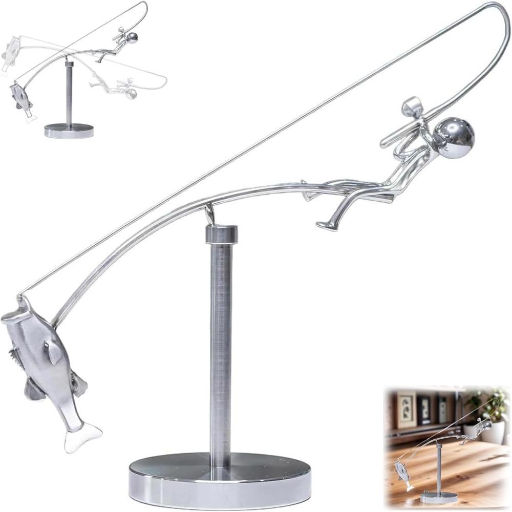 Metal The Fisherman Balancing Sculpture Kinetic Balance Art Statue  for Home & Office Decor