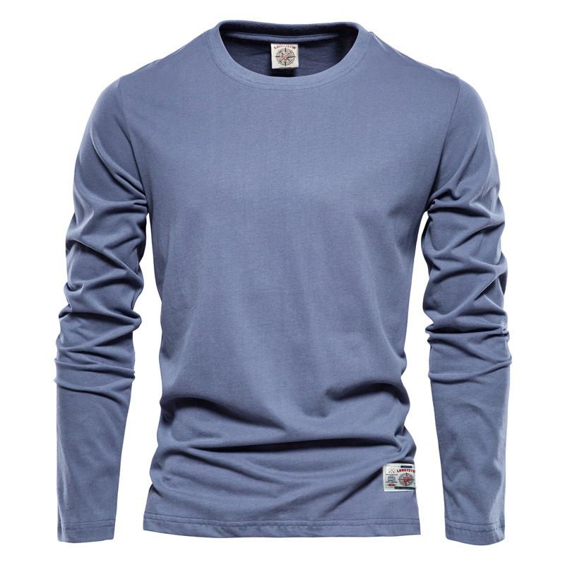 Usegiraffe 100% Cotton Long Sleeve T Shirt For Men Solid Spring Casual Mens T-shirts High Quality Male Tops Classic Clothes Men's T-shirts