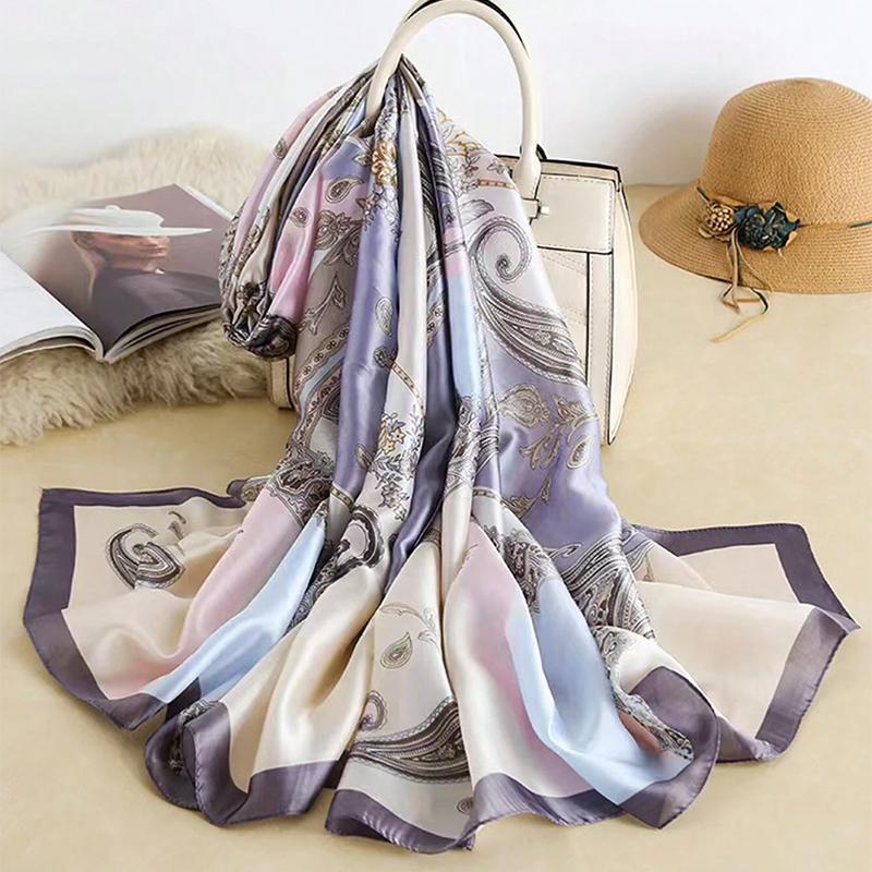Design Satin Silk Shawl Hijab Scarf Women Fashion Summer Sunscreen Beach Stole Wraps Bufanda Female Headkerchief Echarpe New