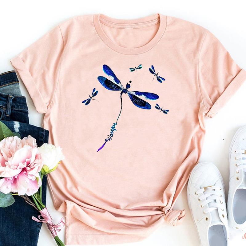 (Азиатский размер)Одежда Стрекоза, милый милый стиль, милая повседневная футболка с короткими рукавами, модная футболка, женская футболка с принтом, женская женская футболка с графикой