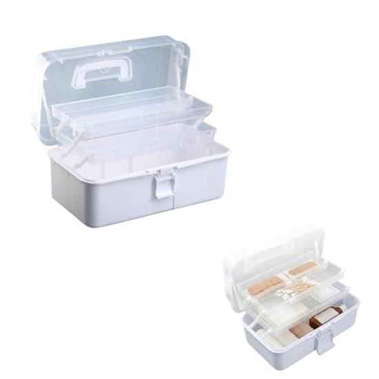 Ideamall Toolbox Large Capacity Storage Box Multifunctional Folding 3-Tier Tool Small Item Holder Sewing Tools Handle (White Medium Size)