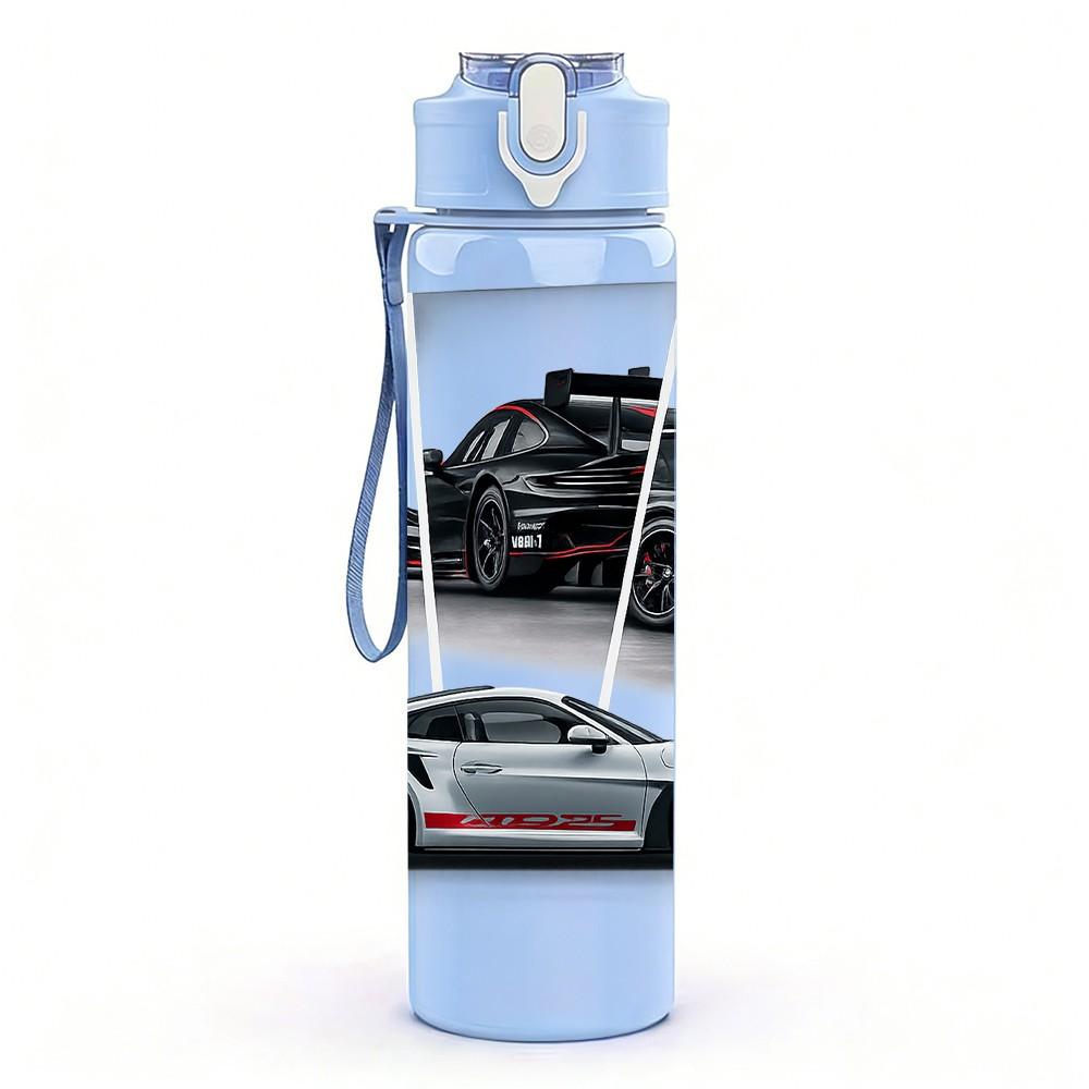 1PC Race Sport Car Top View Print 750ml Color Plastic Sports Water Bottle Leakproof Flip Straw Lid Suitable for Sports Office Home Use