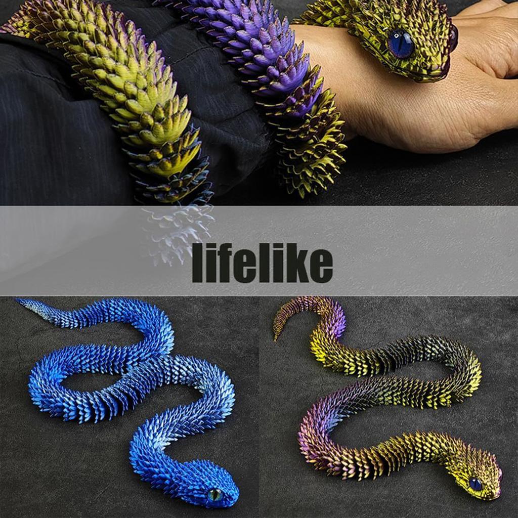 60Cm 3D Printed Snake Rotatable Joints Snake Figurines Creative Home Office Desktop Crafts Ornament New Year Crafts Gift