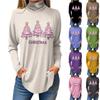 Women's Fashionable Loose-Fit High-Neck T-Shirt With Christmas Print Long-Sleeved Top