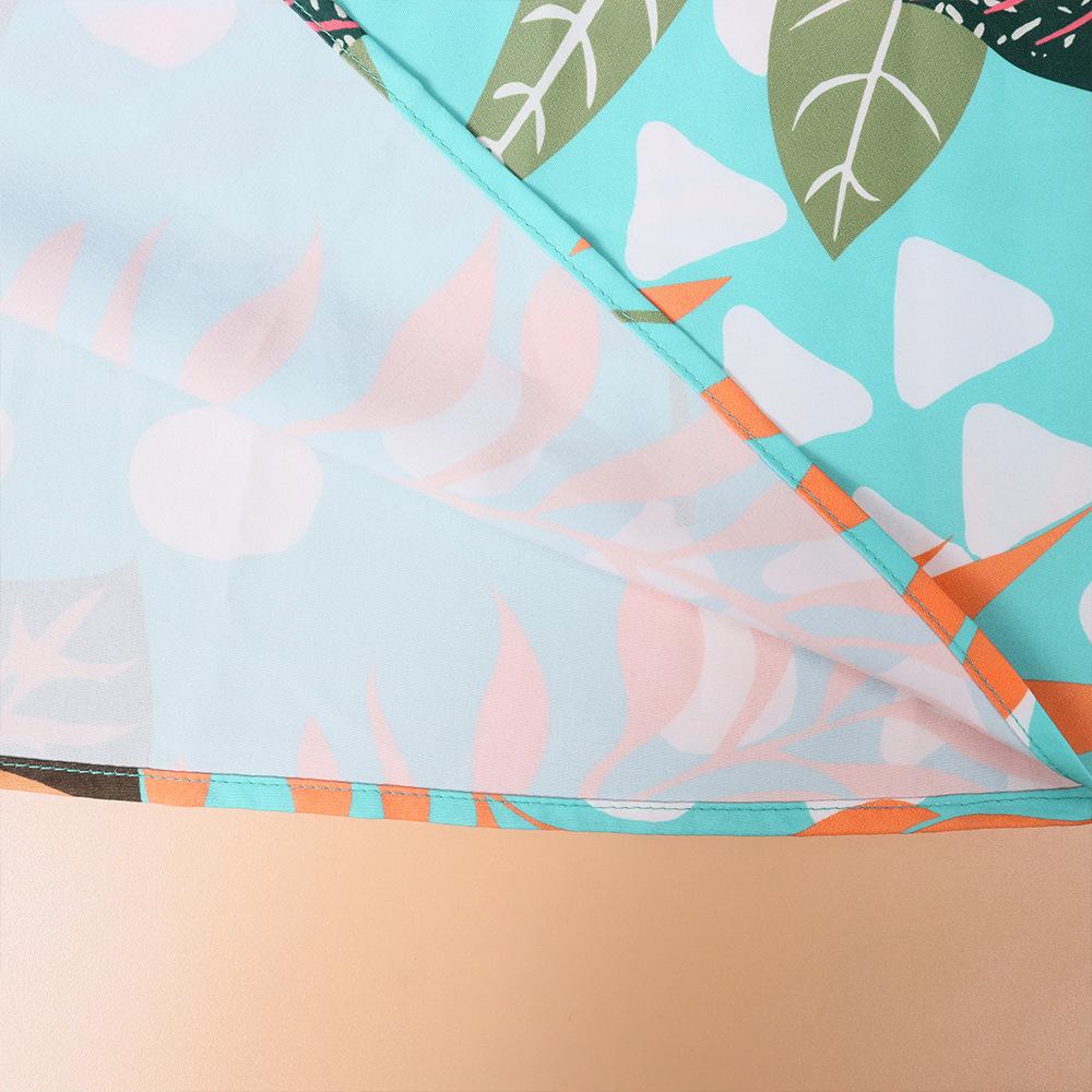 Summer Floral Printing Drawstring Dress V-neck Short Sleeve Vacation Casual Loose Fitting Short Dress