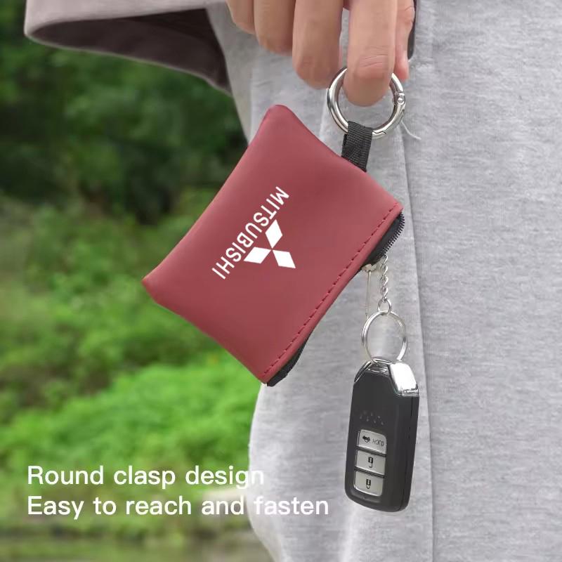 Car Leather Key Wallet Card Bag Emblem keychain Pouch For Mitsubishi Eclipse Lancer Space Delica Triton Ralliart Ex Star Jinxuan