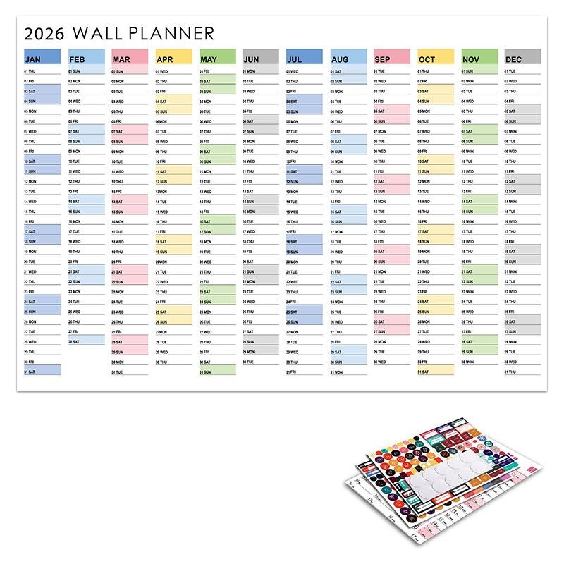 Calendar Wall 2026 New Yearly Daily Schedule Planner Sheet Paper 365 Day Plan Annual Hanging Planning Weekly Agenda Pad Month 12