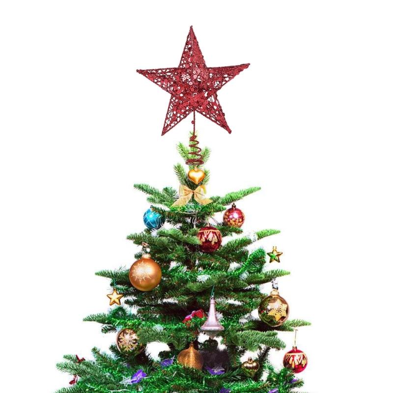 Gold Shimmering Christmas Tree Star Top Decoration Hollowed Metal Star Tree Top Ornament for Holiday Party Decoration