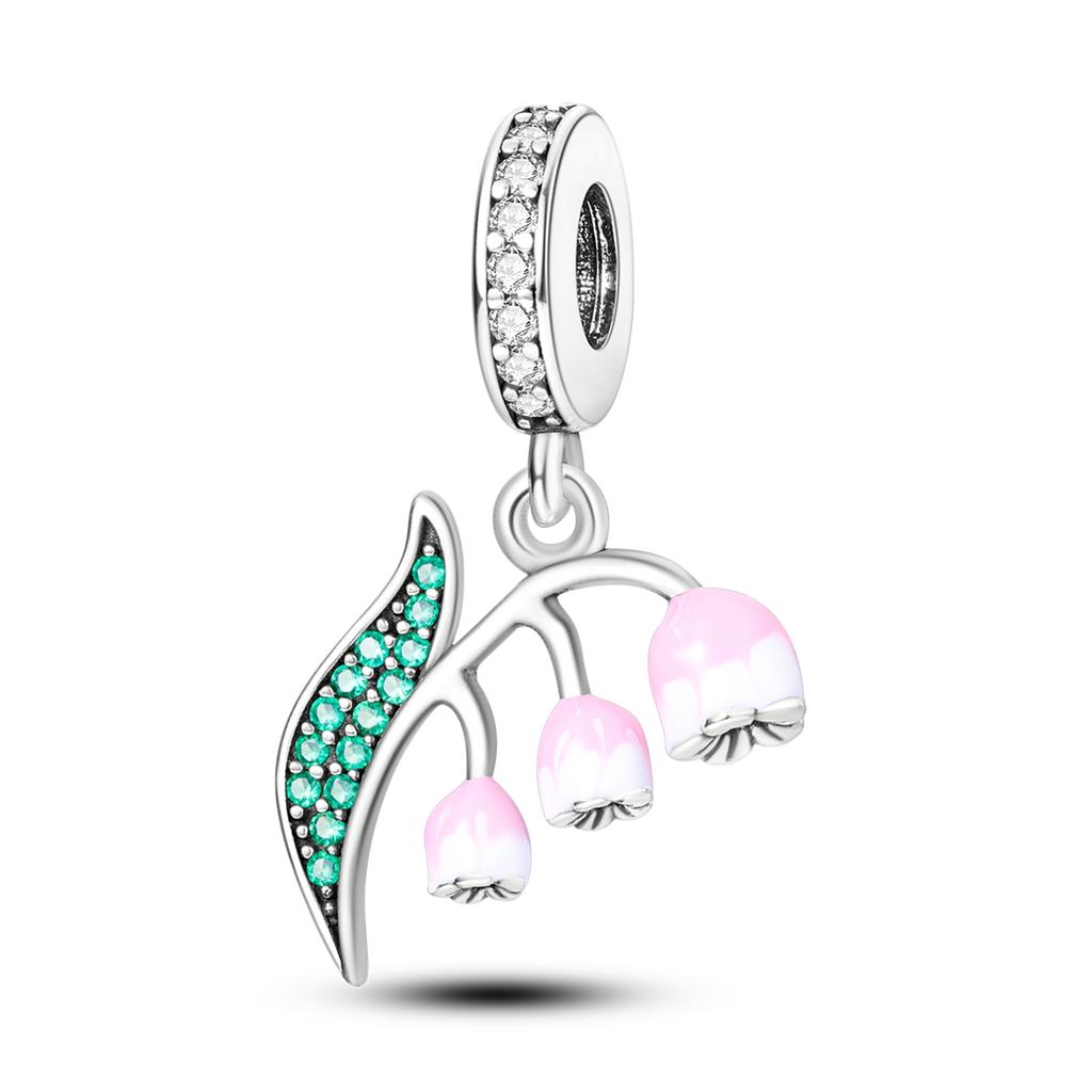 Silver Plated Green Series Avocado Pendant Four-leaf Clover Charms Beads Fit Original  Bracelet Women Jewelry