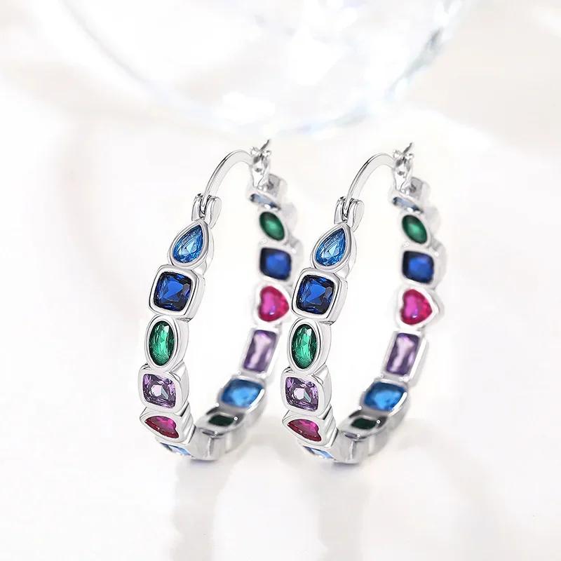 Новые цветные циркониевые персонализированные серьги для женской любви, геометрическая мода, сияющие, нишевые, персонализированные, простые украшения