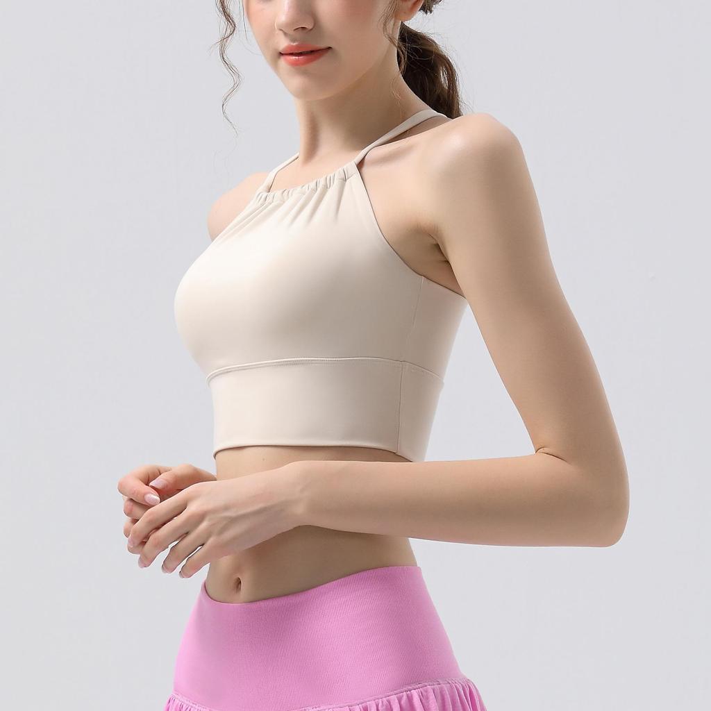 Summer Pleated Halter Sports Yoga Tank Top with Beautiful Back