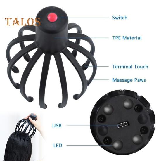 Электрический массажер для головы Octopus, массаж головы, 3 режима вибрации, портативный перезаряжаемый дизайн, массажер для кожи головы, инструмент для массажа