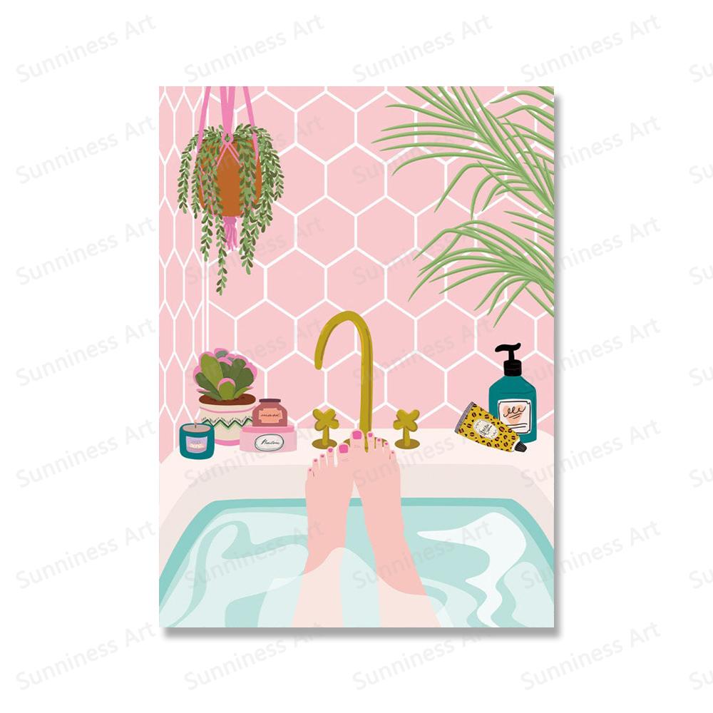Ботанические комнатные растения, художественный принт, картина на холсте, постер «Расслабьтесь в ванне», настенная картина в стиле бохо для гостиной, ванной комнаты, домашний декор