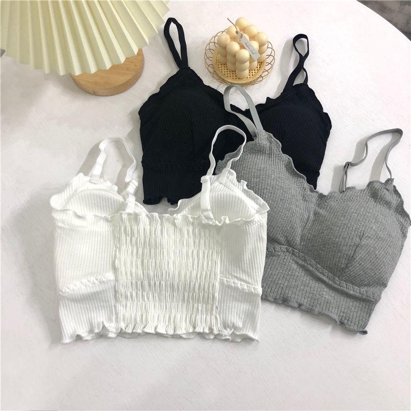 Women Long Bras Ruffles Solid Black White Bras For Female Brassiere Elastic Girls Bras Workout Sports Bra Tank Tops