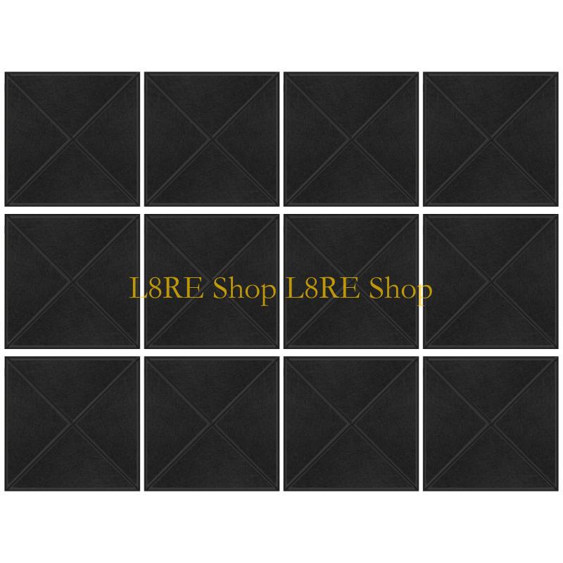 L8RE Pack of 12 Square Foam Panels Soundproof Wall Panels Polyester Acoustics Tiles