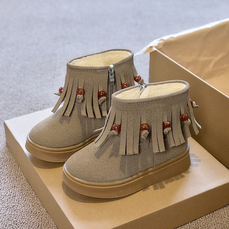 Girls' Fashionable Anti-slip Boots, Winter Children's Princess Tassel Ankle Boots