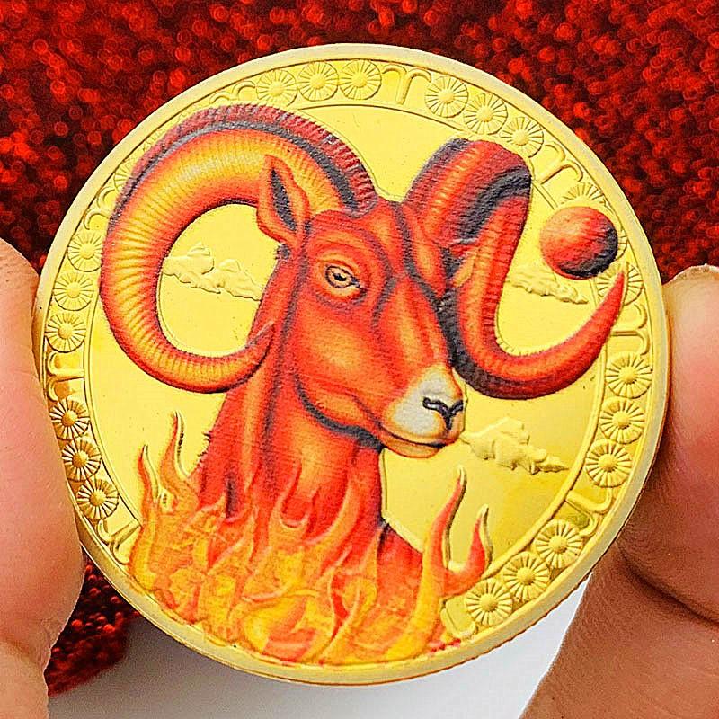 Twelve zodiac signs, color printing, Scorpio, gold-plated color printing commemorative medal, Gemini of love, decorative gold coin, Libra coin