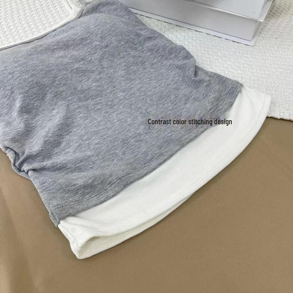 Женский летний облегающий топ из двух частей с нагрудными вкладышами, контрастными цветами, красивой спинкой и утягивающим талию дизайном