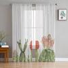 Youth Bedroom Sheer Curtains Tropical Cactus Flower Kitchen Study Curtains Living Room Holiday Decor Tulle Curtains