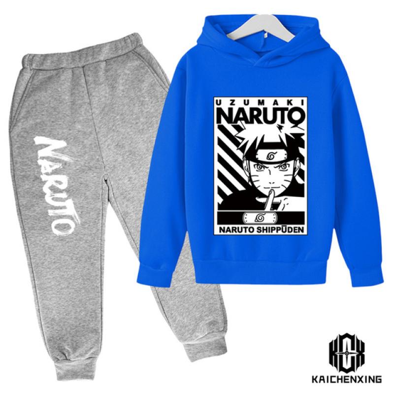 Одежда с длинными рукавами Наруто для мальчиков, одежда для детей 4–14 лет, детские комплекты, повседневный хлопковый спортивный костюм для маленьких мальчиков, комплект с капюшоном и штанами