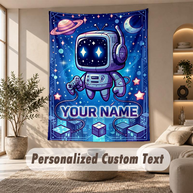 Гобелен Astro Bot, Персонализированный Текст на Заказ, Настенный Гобелен Для Гостиной, Декор Стен Дома