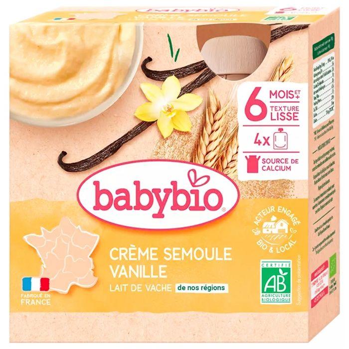 Babybio - Gourde Crème Semoule Vanille - Bio - 4x85g - Dès 6 Mois
