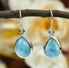 Natural Larimar Earring, 925 Sterling Silver Earring, Pear Gemstone Earring, Handmade Jewelry, New Year Gift, Valentine's Day Gift,