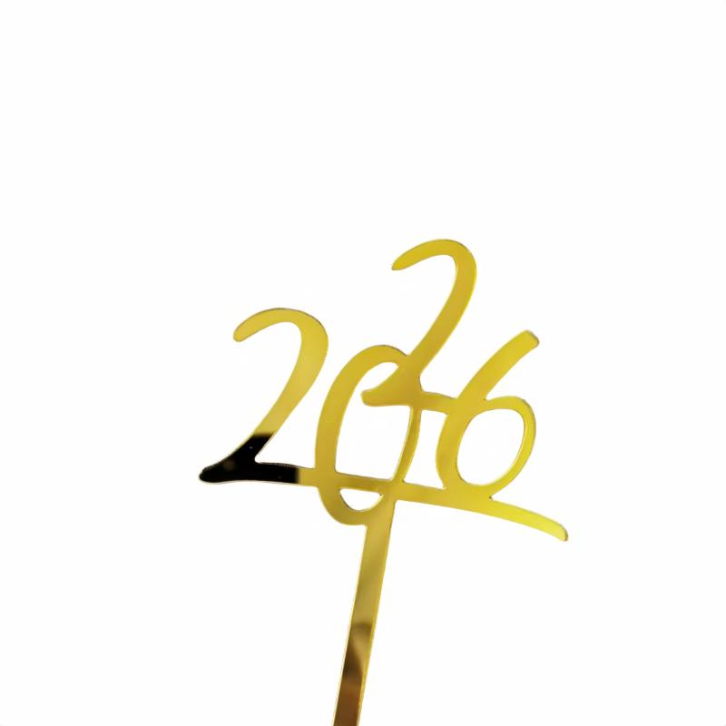 1pc Gold 2026 New Year Cake Topper Xmas Cupcake Topper Christmas New Year Party Cake Decorations