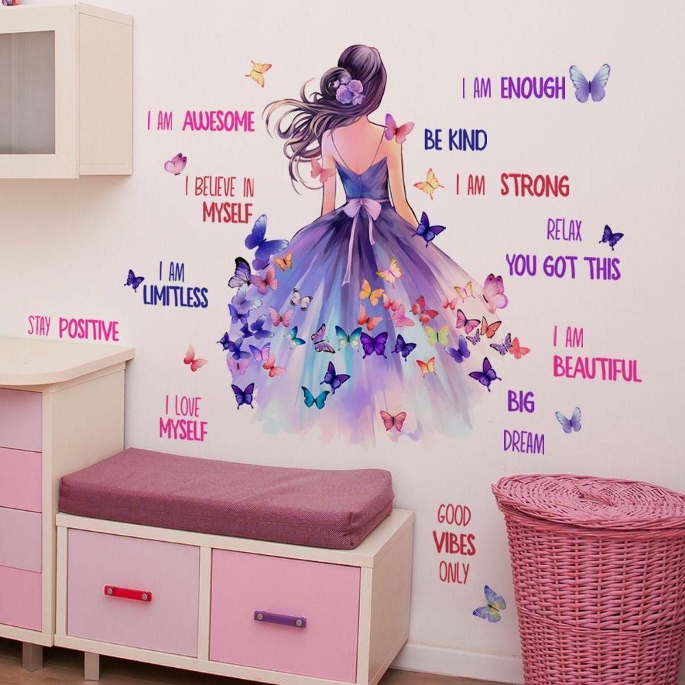 Cartoon Girl Wall Stickers Multicolor Wall Decorative Sticker Creative Wall Decal Girl Bedroom