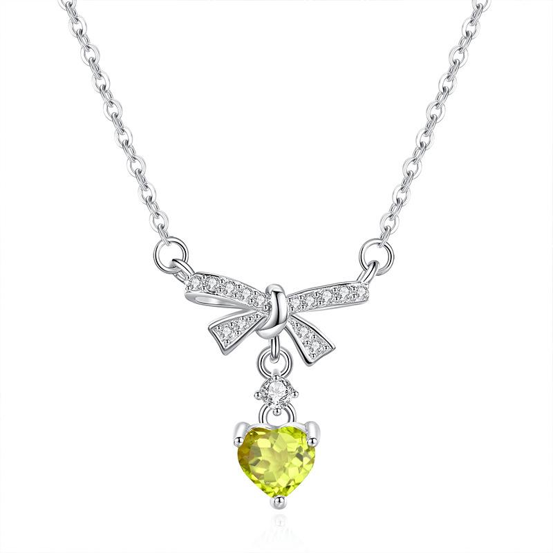 Bow sterling silver 925 necklace female niche design light luxury natural stone collarbone chain ins wind fringe pendant