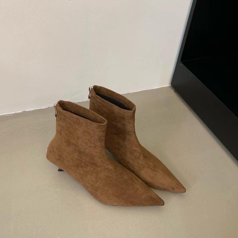 SUOJIALUN  Winter New Brand Women Short Boots Fashion Pointed Toe Ladies Elegant Ankle Boots Thin High Heel Dress Pumps Shoe