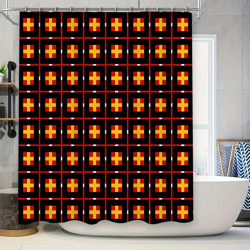 Stylish 3D Geometric Pattern Shower Curtain Set for Bathroom Decor Bright Yellow Black Color Combination