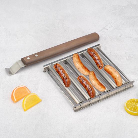 Hot Dog Roller Rack with Wooden Handle BBQ Sausage Roller Rack Steamer
