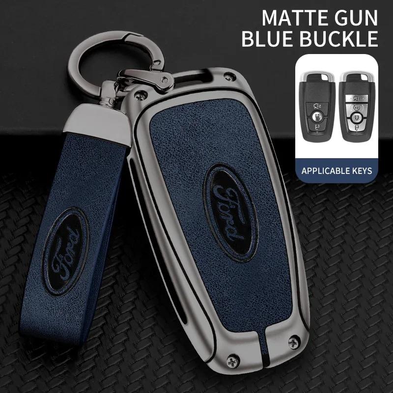 Car Sticker 2025 Hot Car Metal Leather Key Shell Case Ford Fusion Edge Mustang Explorer Expedition Bronco Ecosport Ranger F150 F