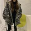 Women's Retro Houndstooth Wool Jacket Hooded Top Loose Ins Trendy