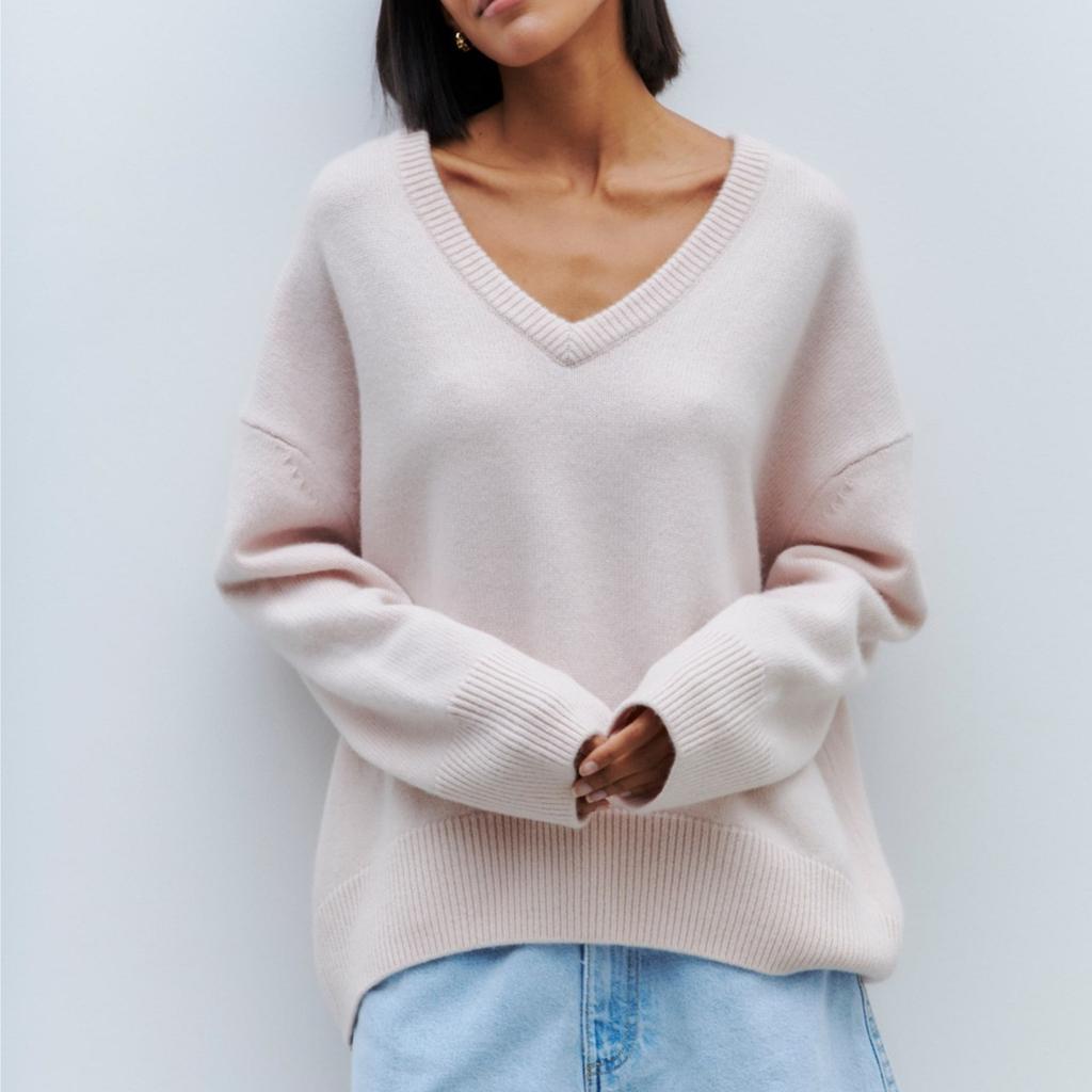 GMXIA Осенне-зимний свитер с V-образным вырезом, свободные длинные рукава