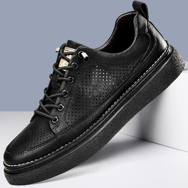 Модные стильные мужские туфли из натуральной кожи на плоской подошве, летние удобные мужские кроссовки, мягкая универсальная обувь с вырезами для отдыха и прогулок