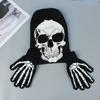 Black and White Skull Gloves and Hats for Men and Women Halloween Party Dress Up Suitable for Outdoor Windproof and Warm Keeping