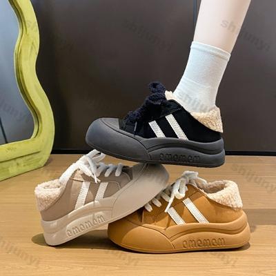 Зимний Модный Тренд Универсальная Спортивная Плюшевая Обувь для Женщин Теплая Удобная Универсальная Повседневная Плюшевые Кроссовки на Толстой Подошве