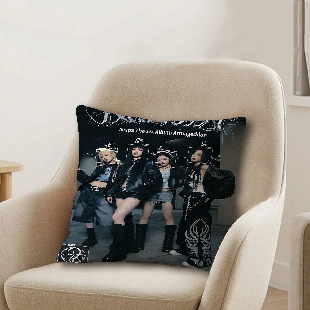 Kpop AAespa Office Cushion Pillowcase Car Cushion CoverXCM Lumbar Pillowcase Sofa Pillowcover