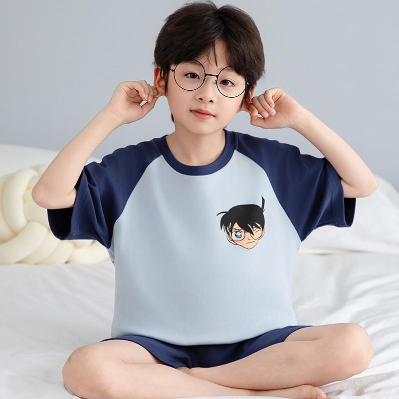 Boys Cotton Short Sleeve Pajama Set Kids Sleepwear Home Outfit Cartoon Print Lightweight Comfortable