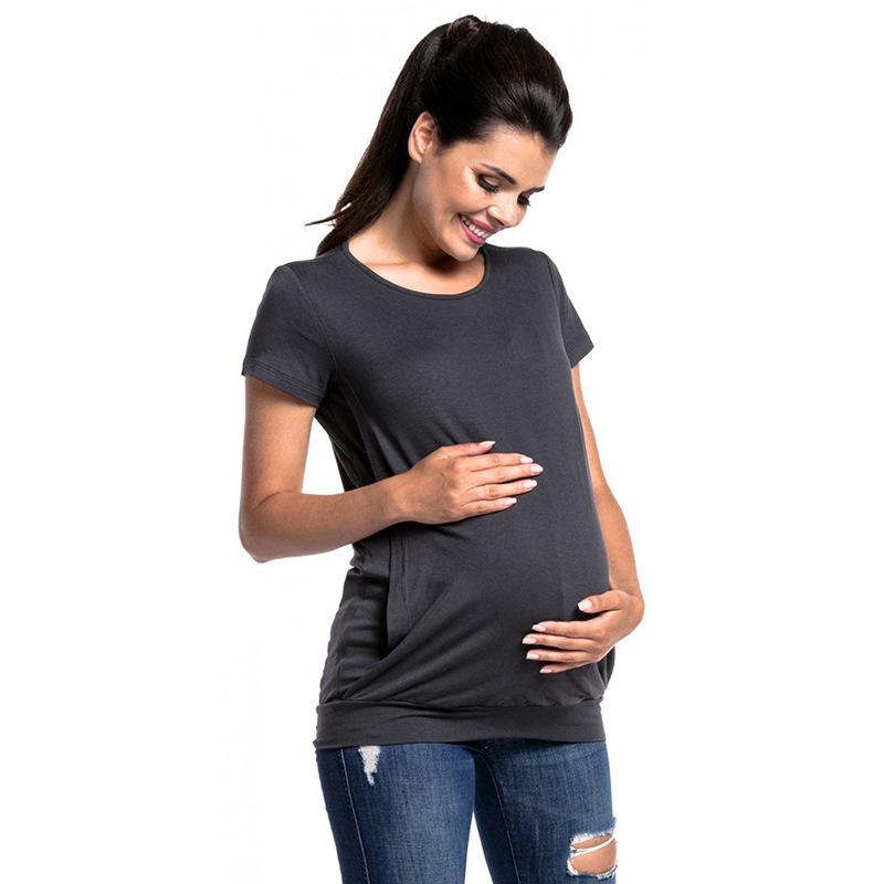 2024 European & American Spliced Round Neck Short Sleeve Maternity Nursing T-Shirt