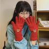 Christmas Red Velvet Teddy Bear Fingerless Gloves: Warm, Cute, Solid Color Knit for Autumn/Winter - Trendy for Students & Couples