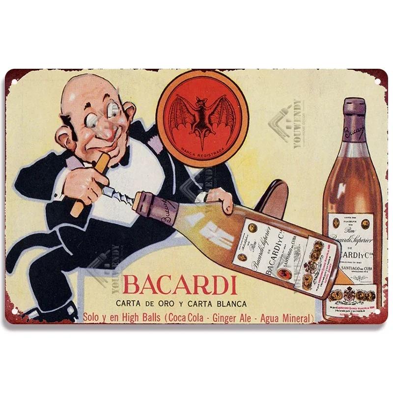 Ретро Bacardi Металлическая детская, Жестяная детская, Плакетка бренда рома, Винтажная тарелка, Настенное украшение, Постер, Бар, Мужская берлога, Шэбби