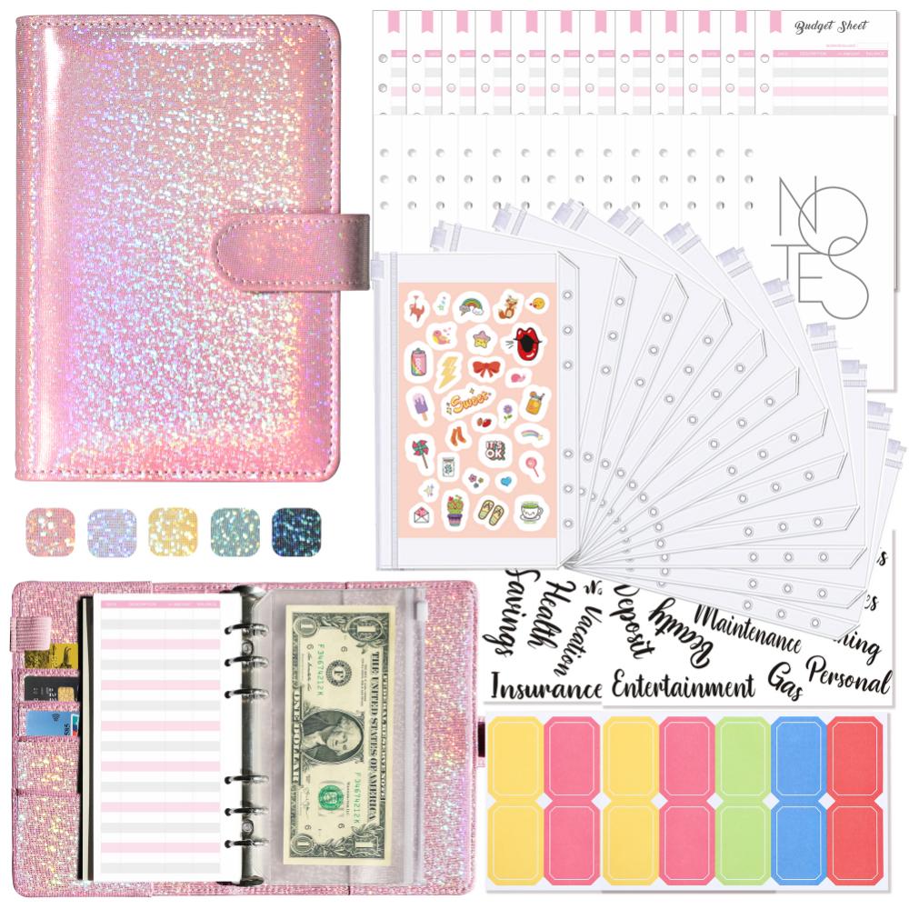 A6 Money Budget Planner Binder with Zipper Envelopes Cash Envelopes for Budgeting Money Organizer for Cash Budget Binde