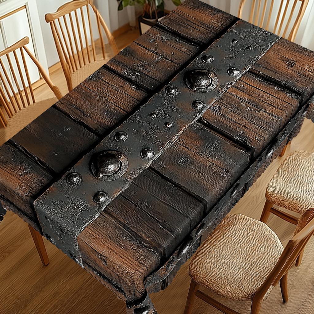 1 шт. Скатерть с принтом на тему деревянной доски, Дизайн с узором деревянной доски в стиле ретро-фермерского дома, Подходит для пикников в кемпинговом стиле, Праздничных вечеринок